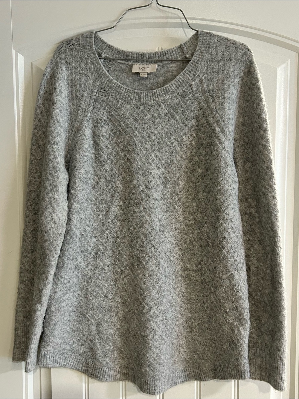 LOFT Light Gray Textured Crewneck Sweater
